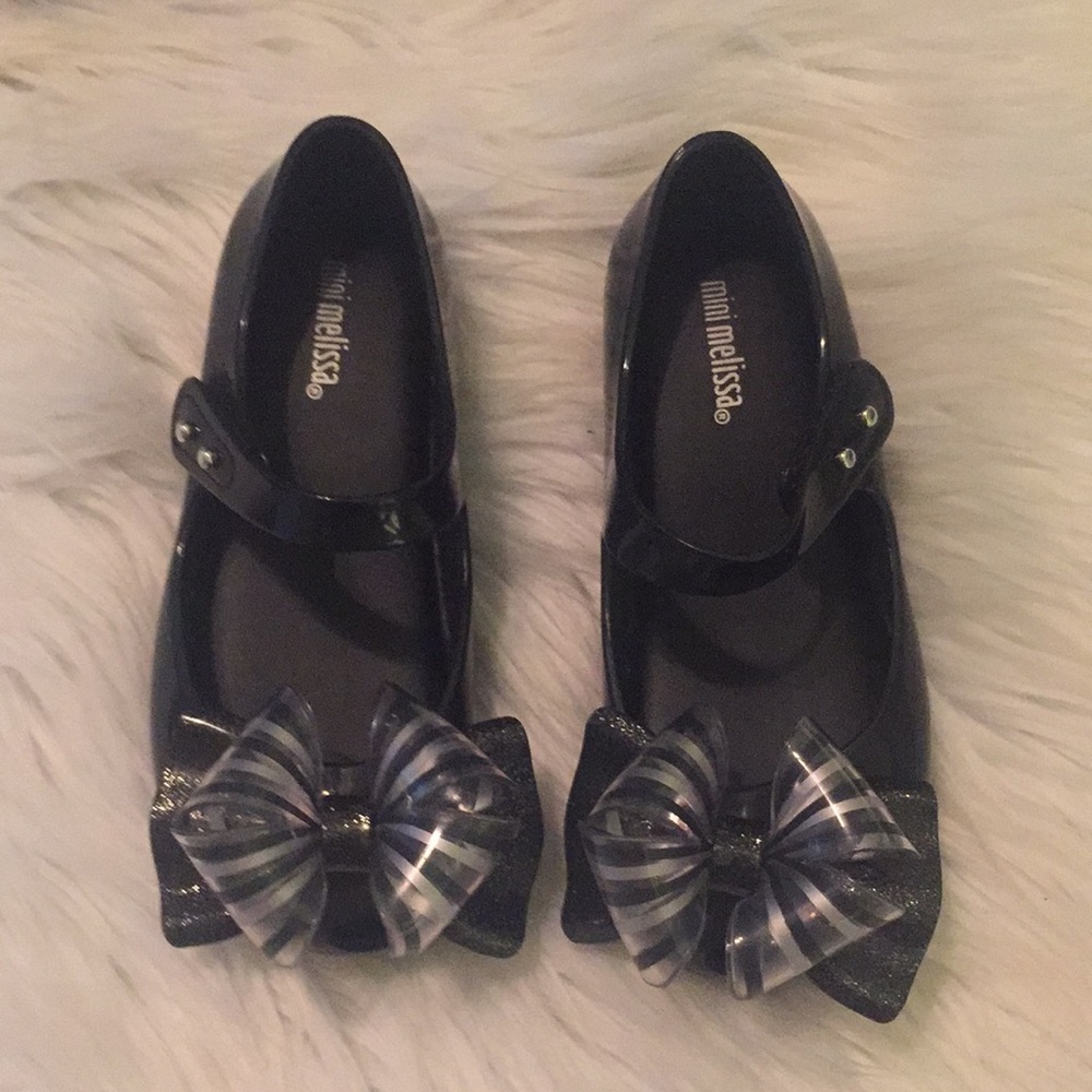 Mini Melissa’s black glitter shoes size 10